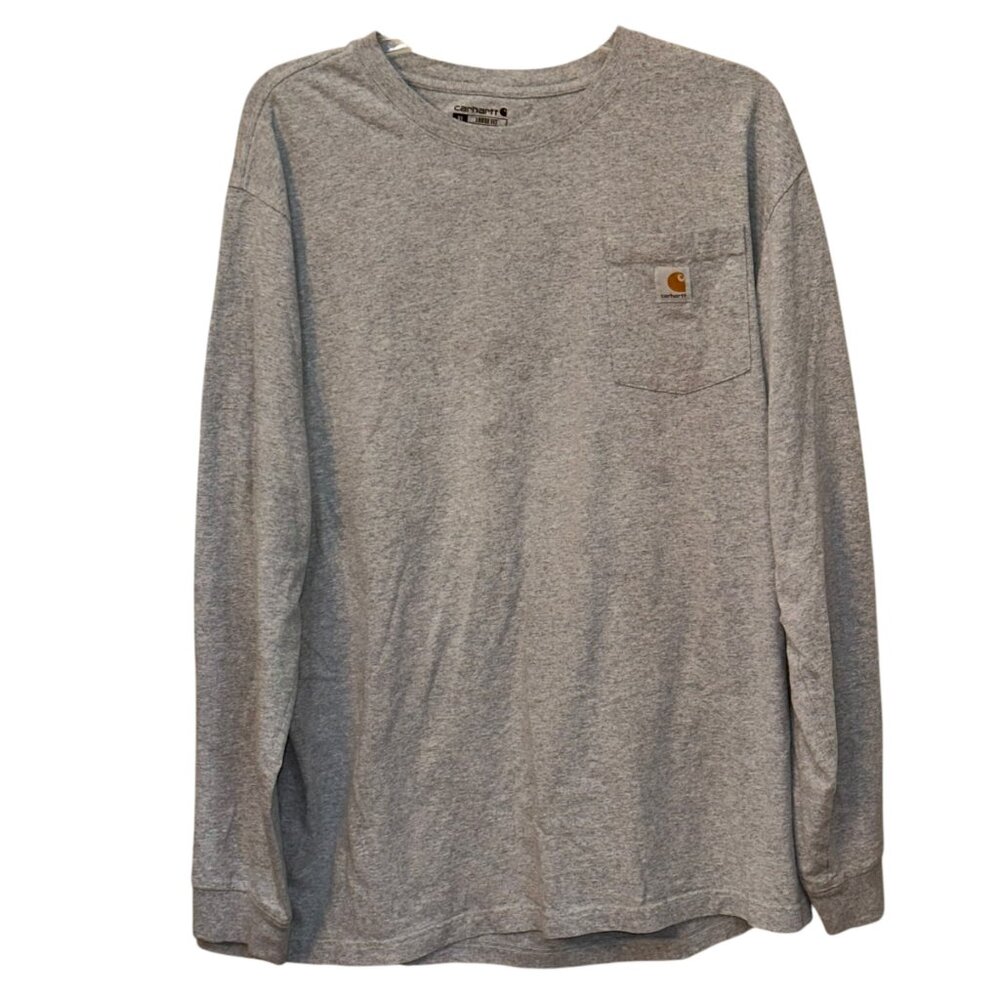 Carhartt Long Sleeve Grey Loose Fit Pullover T Shirt XL Tall Front Pocket